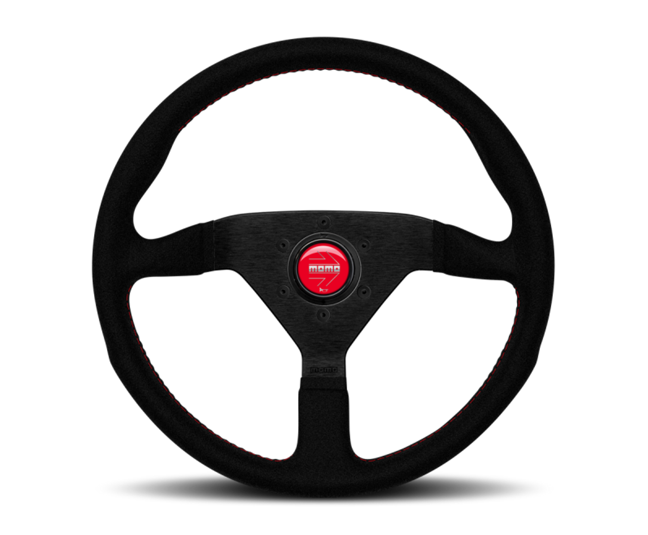 Momo Montecarlo Alcantara Steering Wheel 320 mm - Black/Red Stitch/Black Spokes - MCL32AL3B