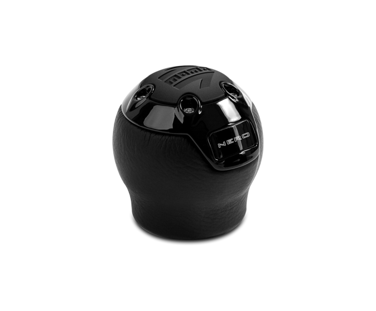 Momo Nero Shift Knob - Black Leather, Black Chrome Insert, with Reverse Lockout - NERBK1-R