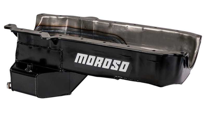 Moroso 86-Up Chevrolet SBC (w/Passenger Side Dipstick) Wet Sump 5.5qt 7.5in Steel Oil Pan - Black - 20185