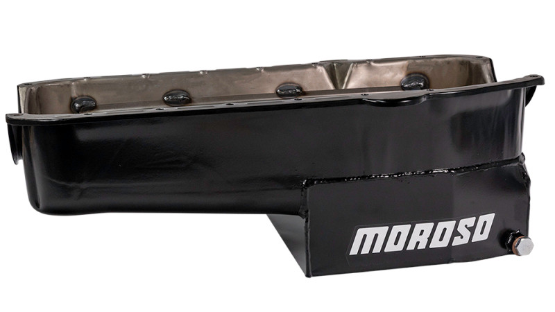 Moroso 80-85 Chevrolet SBC(w/Passenger Side Dipstick) Wet Sump 7qt 7.5in Steel Oil Pan - Black - 21317