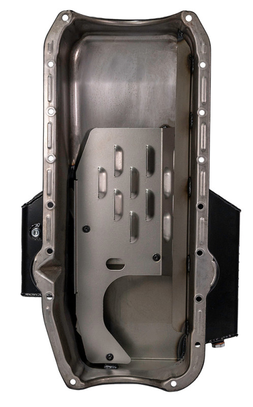 Moroso 86-Up Chevrolet SBC (w/1 Pc Seal & Low Clearance) Wet Sump 7qt 7in Steel Oil Pan - Black - 21811