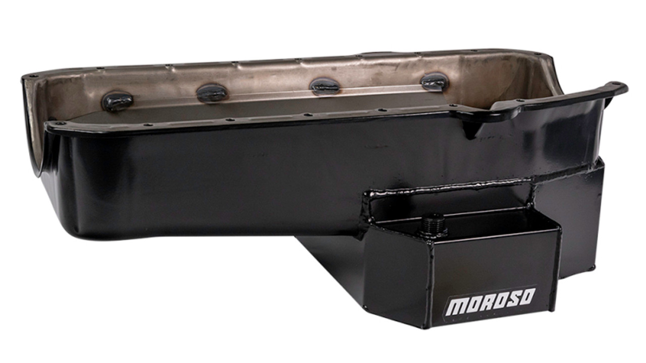 Moroso Pre-80 Chevrolet Small Block (w/2 Pc Seal) Road Race Wet Sump 7qt 7.5in Steel Oil Pan - Black - 21813