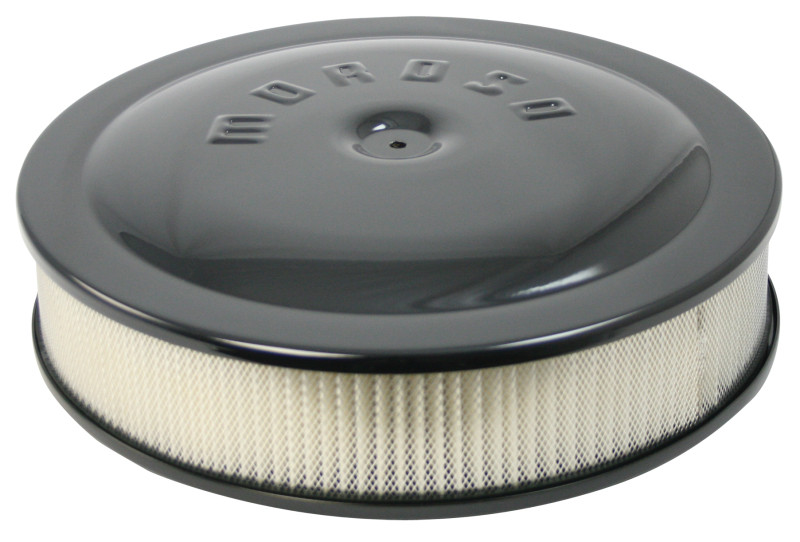 Moroso Racing Air Cleaner - 14in x 3in Filter - Raised Bottom - Aluminum - Black Powder Coat - 65912