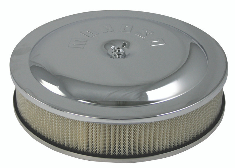 Moroso Racing Air Cleaner - 14in x 3in Filter - Raised Bottom - Aluminum - Chrome Plated - 65913