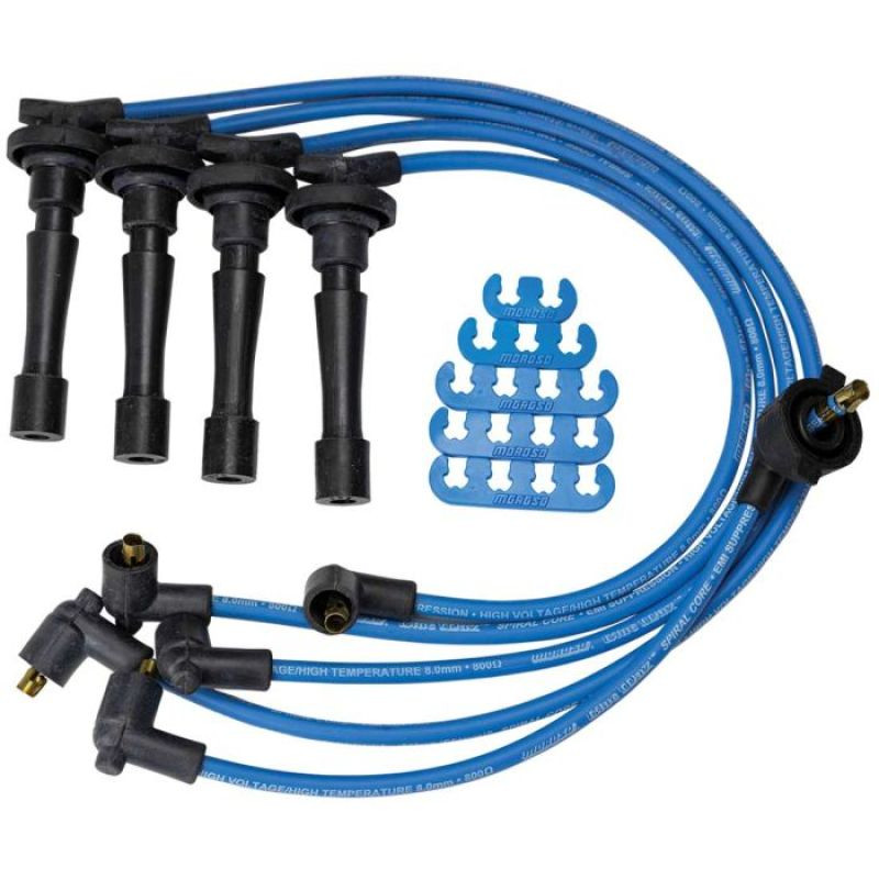 Moroso Custom Ignition Wire Set - Blue Max - Spiral Core - Colored High Temp Wire Separators - Blue - 72673