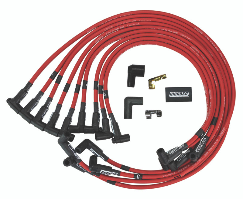Moroso Chevrolet Small Block Ignition Wire Set - Ultra 40 - Unsleeved - HEI - Under Header - Red - 73686