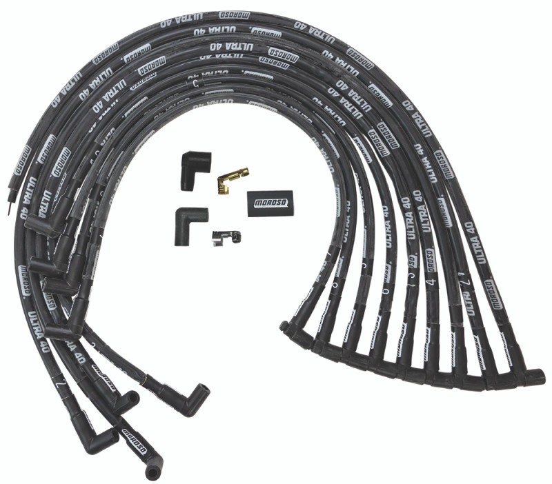 Moroso Chevrolet Small Block Ignition Wire Set - Ultra 40 - Sleeved - HEI - 90 Degree - Black - 73818