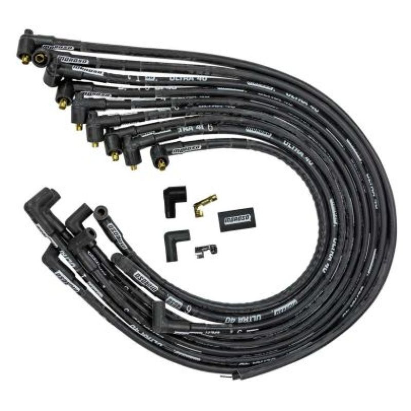 Moroso Chevrolet Small Block Ignition Wire Set - Ultra 40 - Sleeved - Non-HEI - 90 Degree - Black - 73825