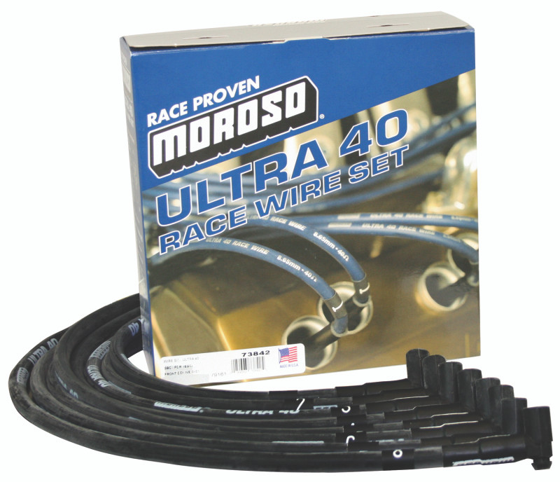 Moroso Chevrolet Small Block (w/Jesel) Ignition Wire Set - Ultra 40 - Sleeved - 90 Degree - Black - 73842