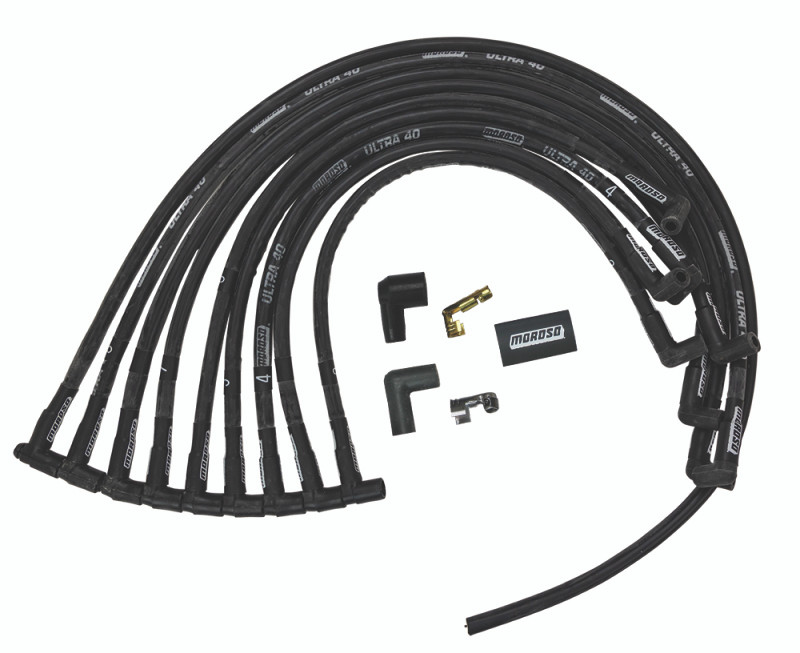 Moroso Chevrolet Small Block (w/Jesel) Ignition Wire Set - Ultra 40 - Sleeved - 90 Degree - Black - 73842