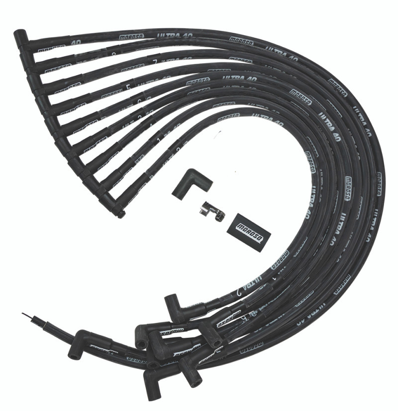 Moroso Chevrolet Big Block (w/Jesel) Ignition Wire Set - Ultra 40 - Sleeved - 90 Degree - Black - 73843