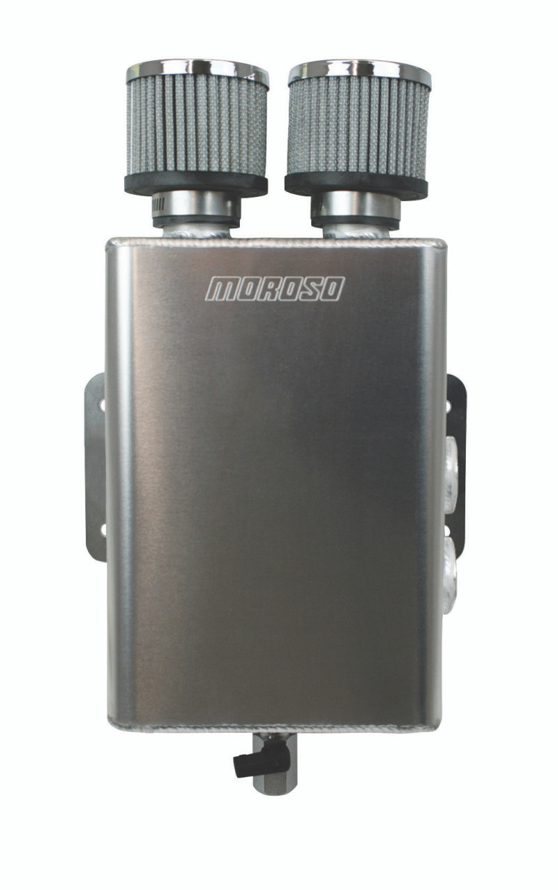 Moroso Breather Tank/Catch Can -16An Female Inlet - Right Side - Two Breathers - Aluminum - 85392
