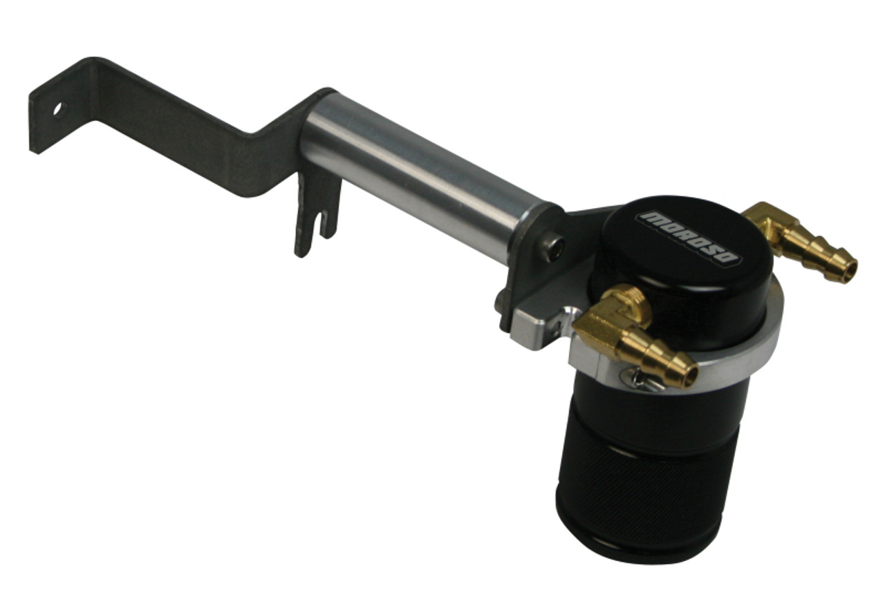 Moroso 12-15 Chevrolet Camaro ZL1 Air/Oil Separator Catch Can - Small Body - Billet Aluminum - Black - 85653