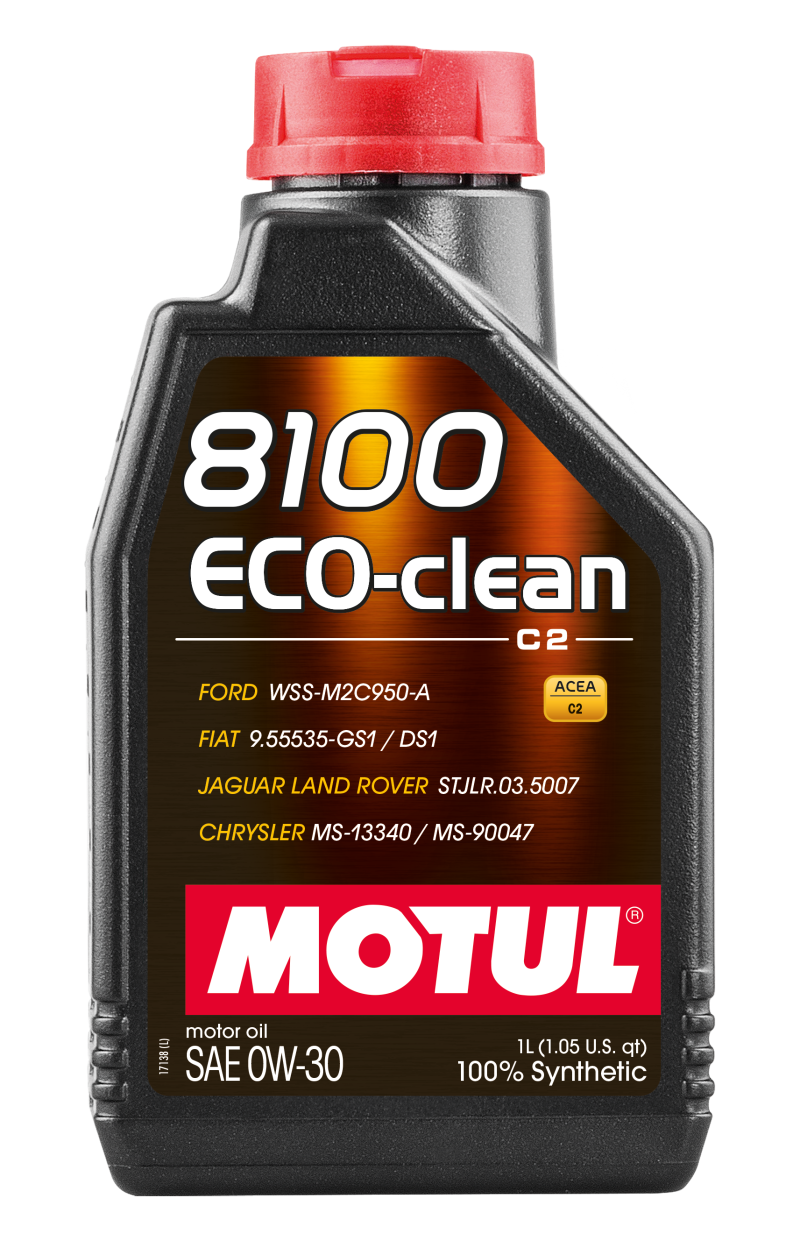 Motul 1L Synthetic Engine Oil 8100 Eco-Clean 0W30 12X1L - C2/API SM/ST.JLR 03.5007 - 1L - 102888