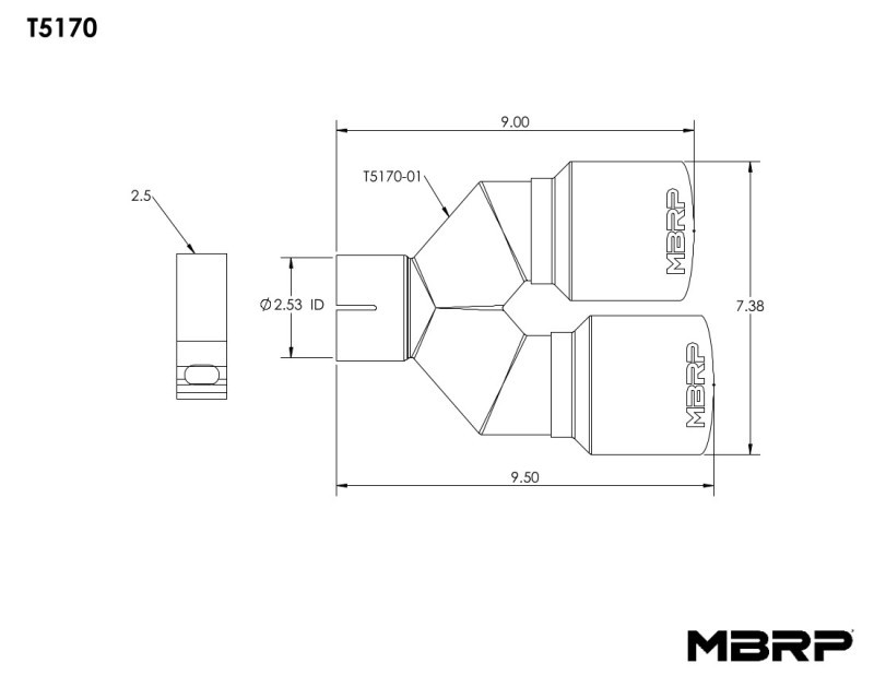 MBRP Universal T304 SS Dual Tip 3.5in OD/2.5in Inlet - T5170