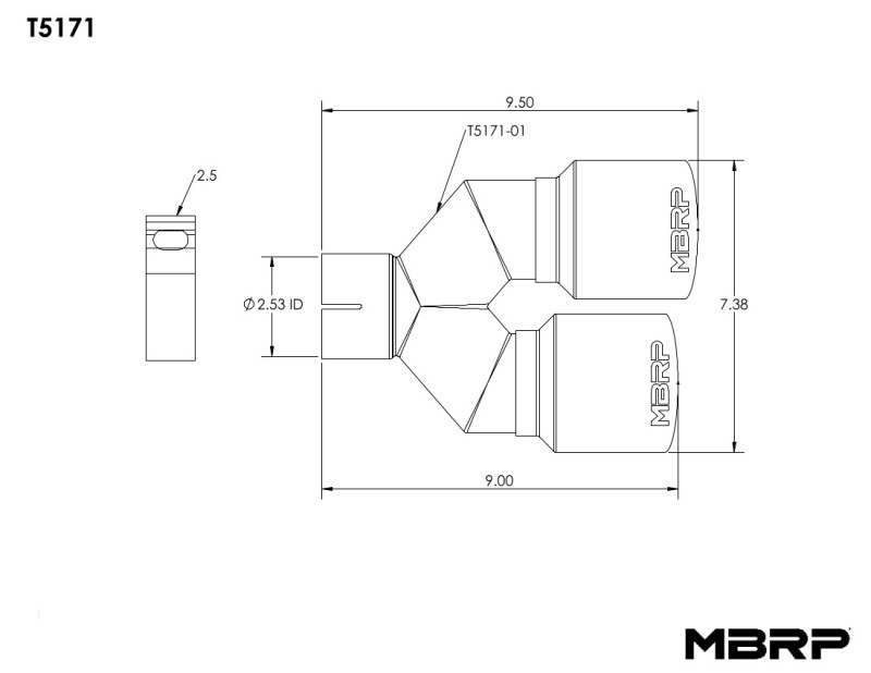 MBRP Universal T304 SS Dual Tip 3.5in OD/2.5in Inlet - T5171