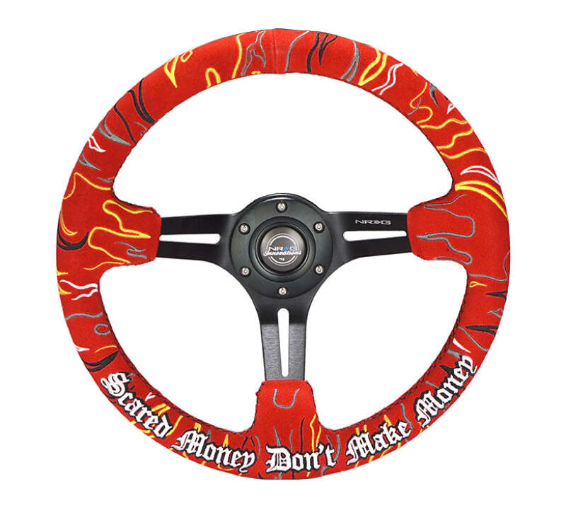 NRG Reinforced Steering Wheel (3in. Deep) Ryan Litteral Sig Blk Alcan, Red Stich, Flame Embroidery - RST-018MB-RLR Photo - Primary
