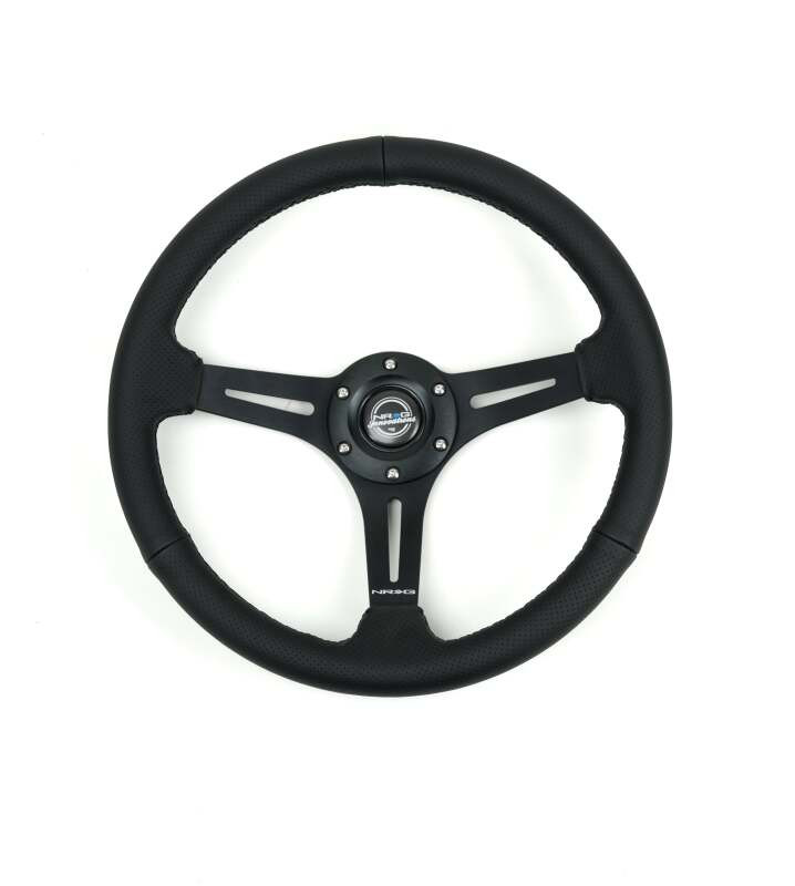 NRG Reinforced Perforated Leather Racing Steering Wheel 350mm / 2.5in Deep / 4mm Matte Black Spoke - RST-030PR-BK Photo - Primary