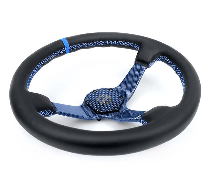 NRG Reinforced Steering Wheel (350mm) Blue Carbon Fiber Center - Blue Stitching & Center Mark - RST-036CF-BL Photo - Close Up