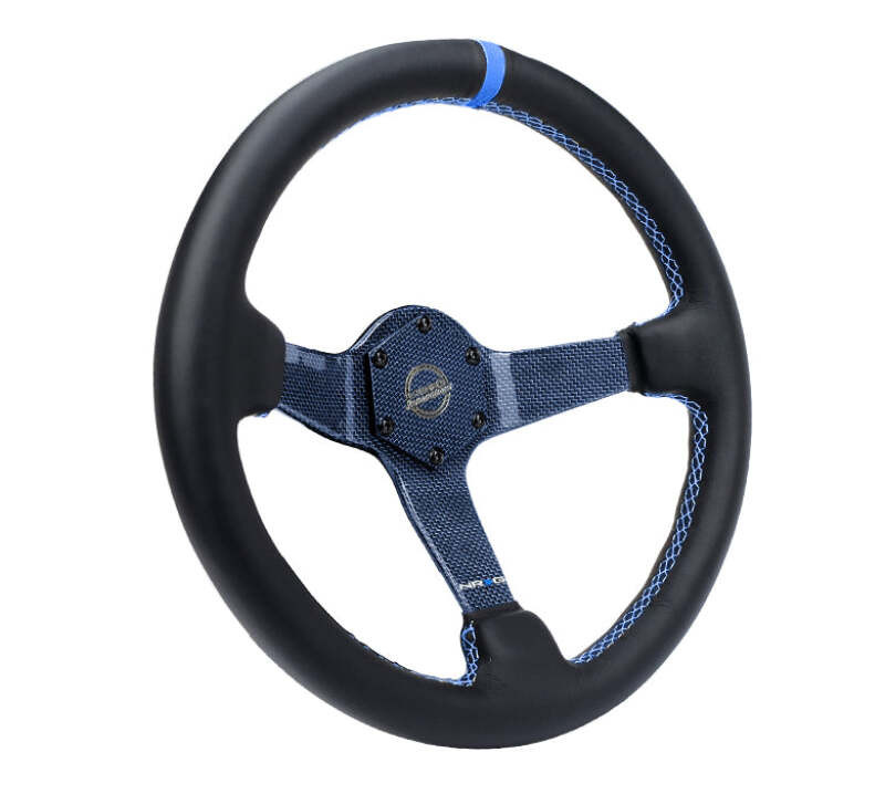 NRG Reinforced Steering Wheel (350mm) Blue Carbon Fiber Center - Blue Stitching & Center Mark - RST-036CF-BL Photo - Close Up