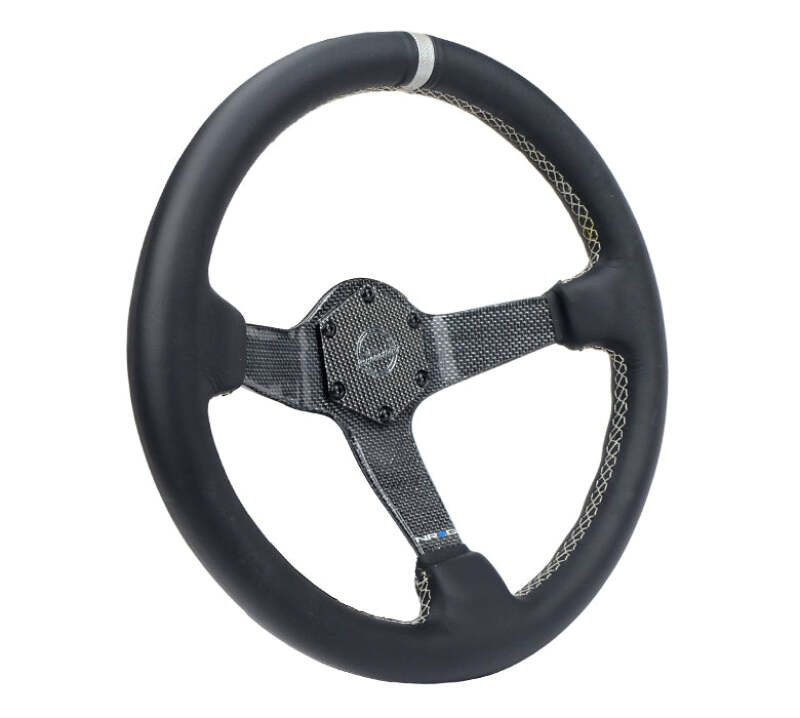 NRG Carbon Fiber Steering Wheel (350mm) Silver Carbon Fiber Center - Silver Stitching & Center Mark - RST-036CF-SL Photo - Close Up