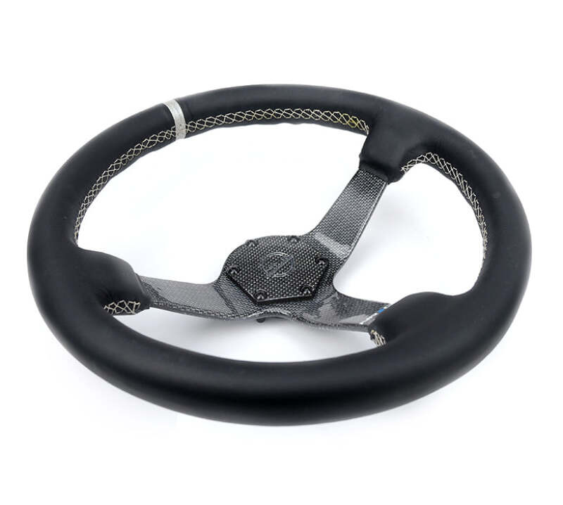 NRG Carbon Fiber Steering Wheel (350mm) Silver Carbon Fiber Center - Silver Stitching & Center Mark - RST-036CF-SL Photo - Close Up