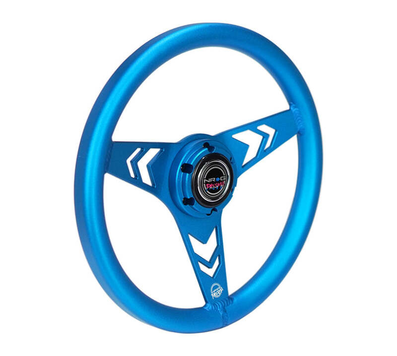 NRG Aluminum Steering Wheel 330mm - Arow Cutout - Ergonomic Grip - Anadized Blue - RST-070-BL Photo - Close Up