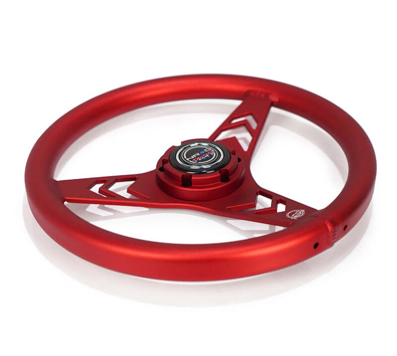 NRG Aluminum Steering Wheel 330mm - Arow Cutout - Ergonomic Grip - Anadized Red - RST-070-RD Photo - Close Up