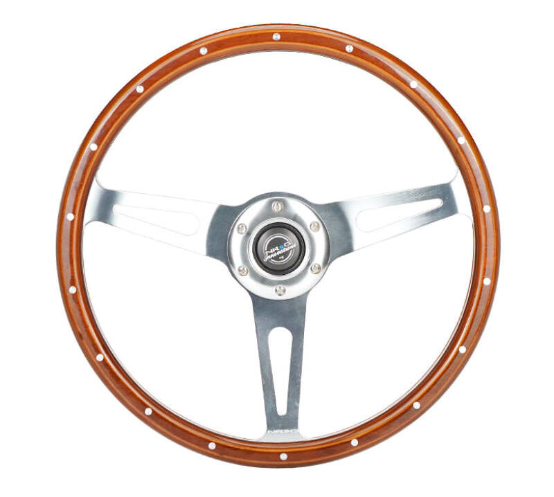 NRG Reinforced Steering Wheel (360mm) Dark Wood Grain w/Chrome 3-Spoke Center - RST-363SL Photo - Primary