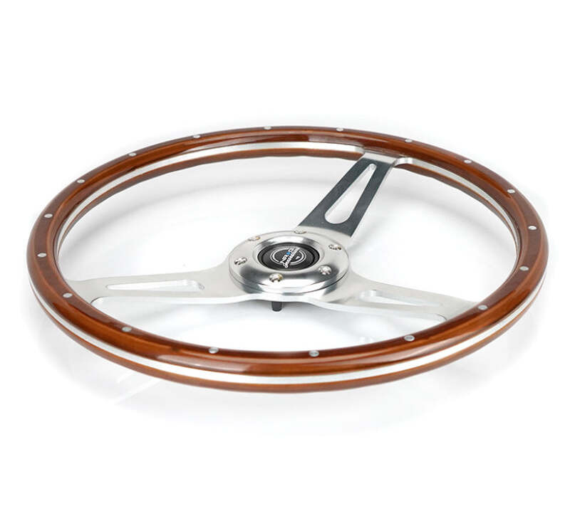 NRG Reinforced Steering Wheel (360mm) Dark Wood Grain w/Chrome 3-Spoke Center - RST-363SL Photo - Close Up