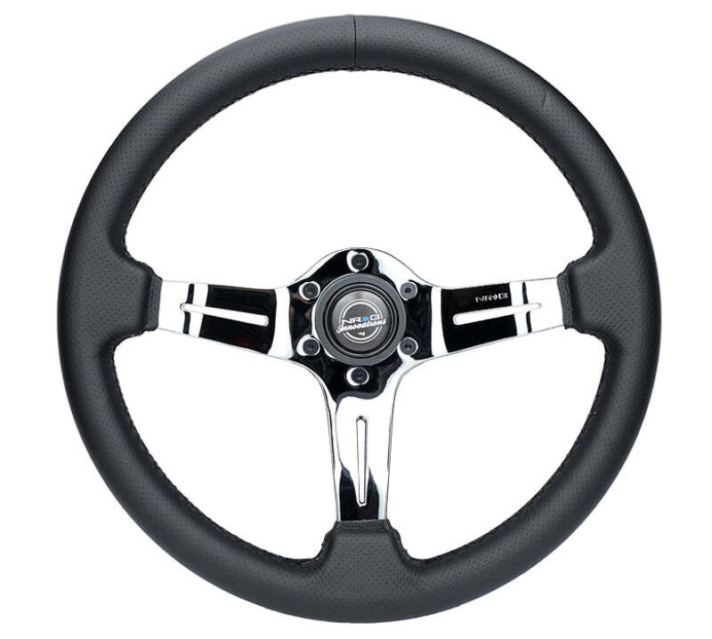 NRG Light Weight Gaming Steering Wheel - Splitz Chrome Silver Spokes Perforated Leather - ST-010CH-PR Photo - Primary
