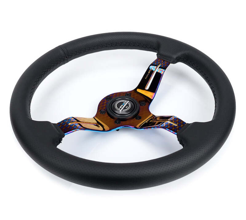 NRG Light Weight Gaming Steering Wheel - Splitz NeoChrome Silver Spokes Perforated Leather - ST-010MC-PR Photo - Close Up