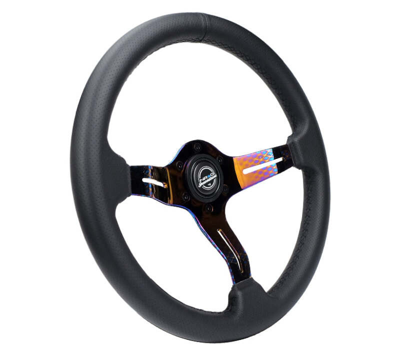 NRG Light Weight Gaming Steering Wheel - Splitz NeoChrome Silver Spokes Perforated Leather - ST-010MC-PR Photo - Close Up