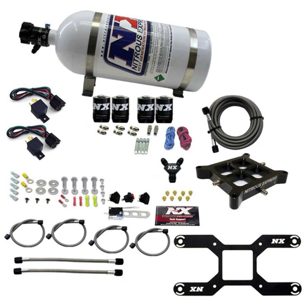 Nitrous Express 4150 Dual Stage Billet Crossbar Nitrous Kit (50-300 & 100-500HP) w/10lb Bottle - 66042-10