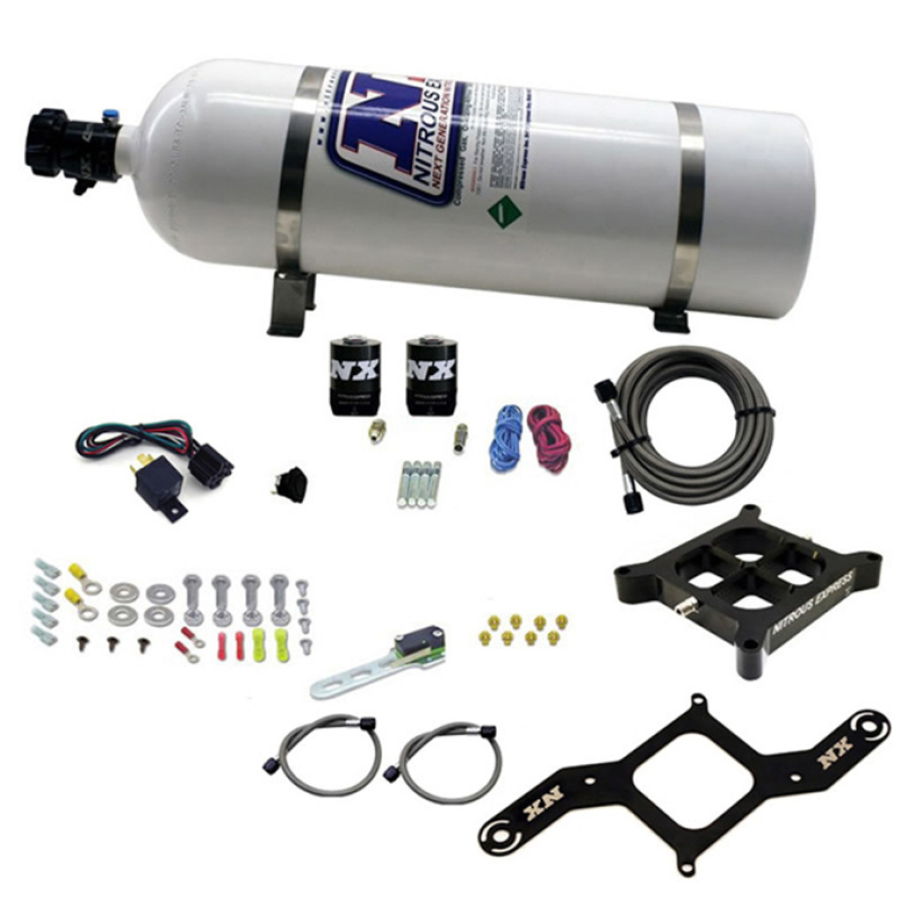 Nitrous Express Dry Dual Stage Billet Crossbar Plate System 100-1000hp (4150 Flange) w/15lb Bottle - 66242-15