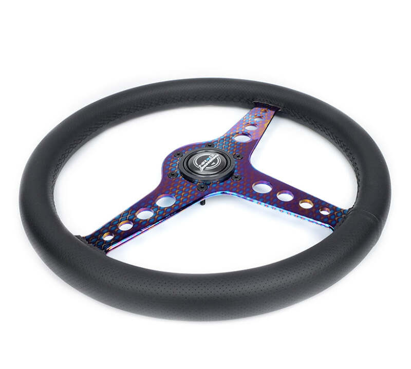 NRG Light Weight Gaming Steering Wheel - Driftz 350mm 3 NeoChrome Spokes Perforated Leather - ST-034MC-PR Photo - Close Up