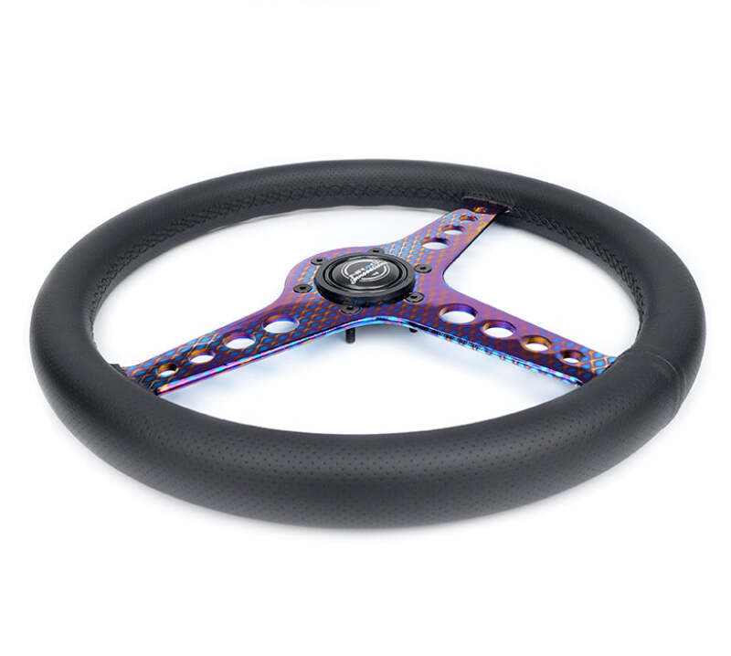 NRG Light Weight Gaming Steering Wheel - Driftz 350mm 3 NeoChrome Spokes Perforated Leather - ST-034MC-PR Photo - Close Up