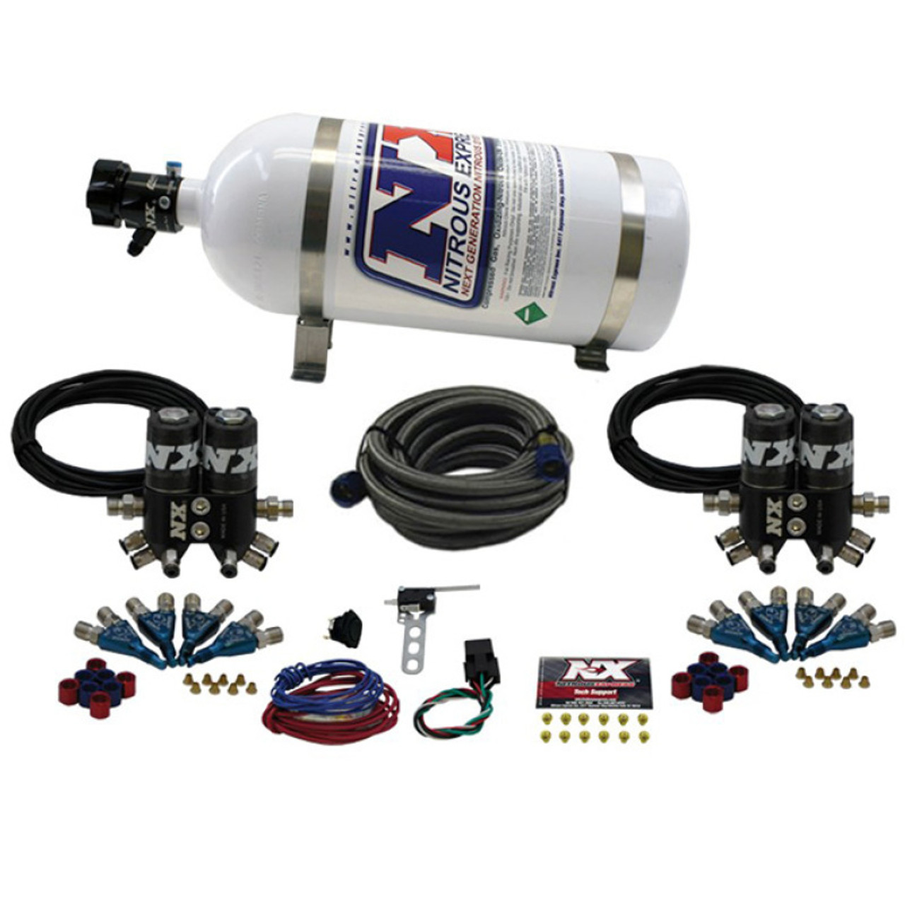 Nitrous Express Street Shark Gas 4 Solenoids Nitrous Kit (100-150-250HP) w/10lb Bottle - 90100-10