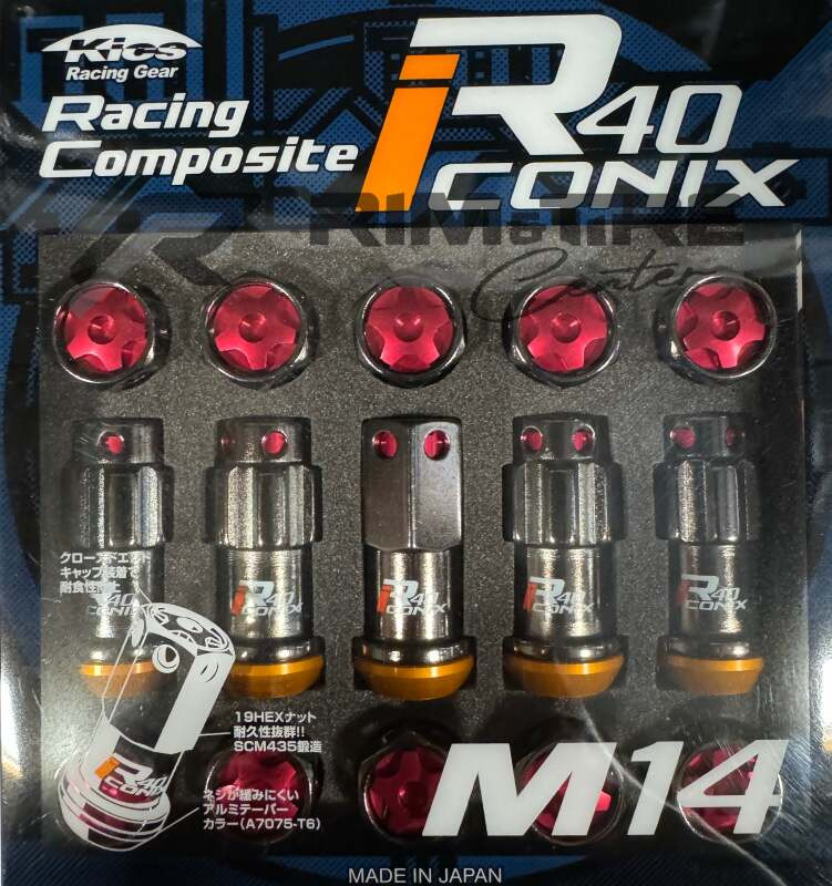 Project Kics R40 Iconix 14x1.50 Classical Lock & Lug Nuts 16+4 (Red Cap) - WRIA14CR