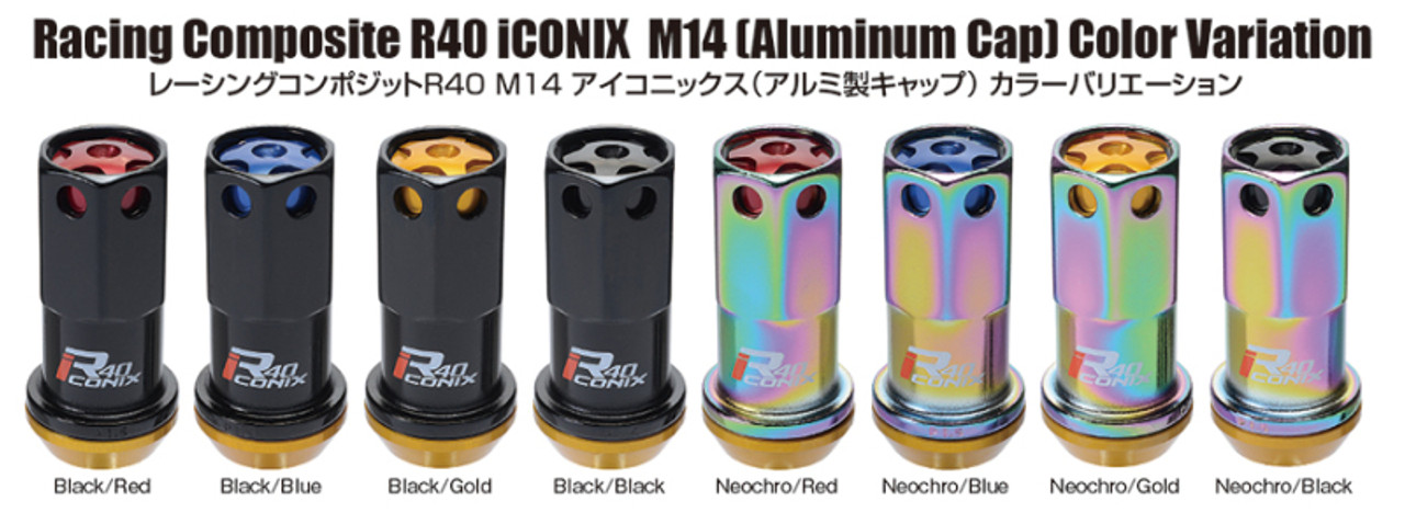 Project Kics 16+4 Black Lock & Lug Nuts R40 Iconix - 14X1.25 (Black Cap) - WRIA15KK
