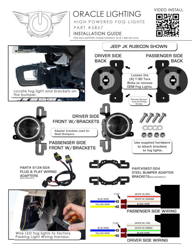 Oracle LED Fog Light Adapter Brackets for Steel Bumper Wrangler - 5857-504