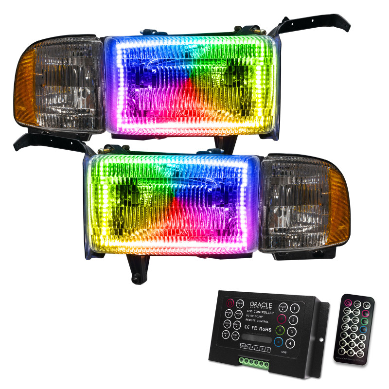 Oracle 94-02 Dodge Ram Pre-Assembled Halo Headlights - ColorSHIFT w/ 2.0 Controller - 8167-333