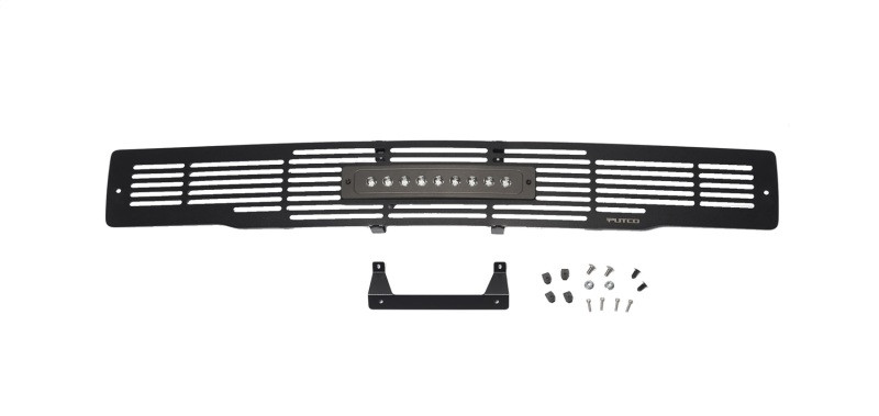 Putco 15-17 Ford F-150 - SS Black Bar Design w/10in Luminix Light Bar Bumper Grille Inserts - 87160L