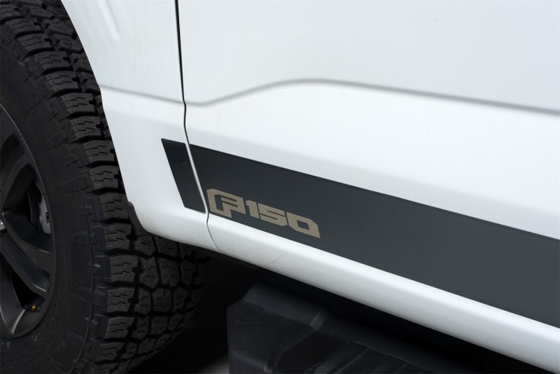 Putco 2021 Ford F-150 Super Crew 6.5ft Box Ford Licensed Blk Platinum Rocker Panels (4.25in 12pc) - 9751474BPFD