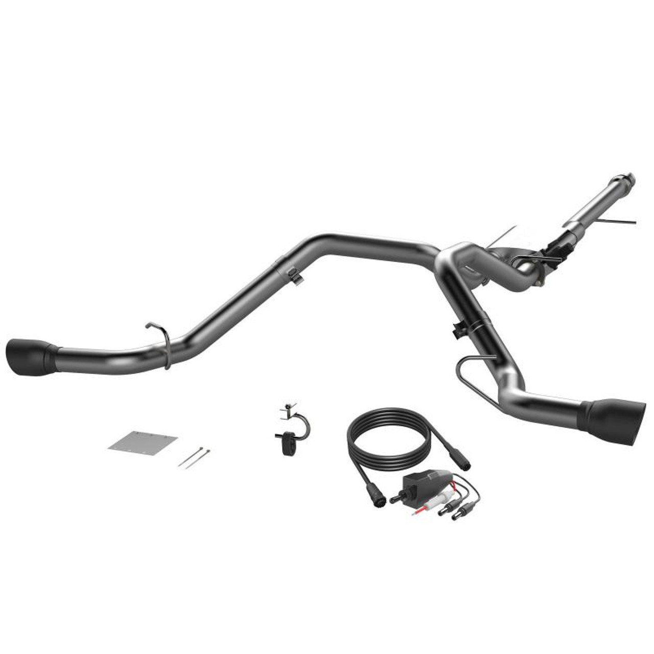 2014-2018 Silverado/Sierra QTP Screamer Split Rear Exit Cat Back Black Tips - 410015B
