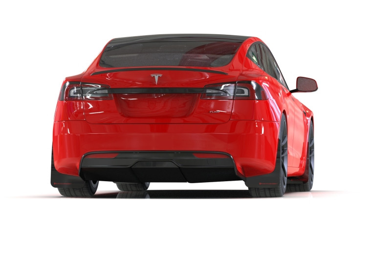Rally Armor 21-25 Tesla Model S/ S Plaid Black UR Mud Flap w/Metallic Black Logo - MF101-UR-BLK-MBK