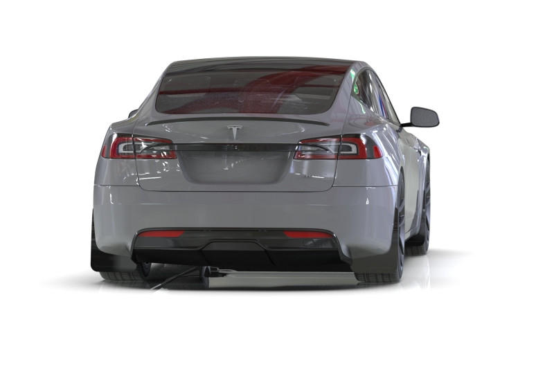 Rally Armor 21-25 Tesla Model S / S Plaid Black UR Mud Flap w/Red Logo - MF101-UR-BLK-RD