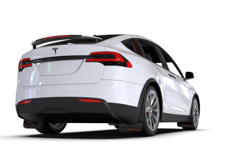Rally Armor 22-26 Tesla Model X Black UR Mud Flap w/Red Logo - MF102-UR-BLK/RD
