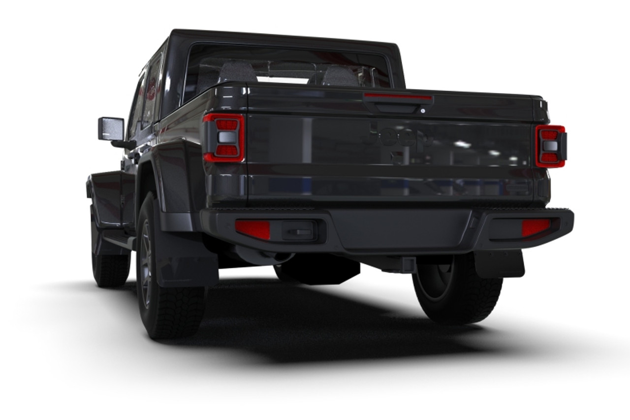 Rally Armor 19-24 Jeep JT Gladiator (Mojave/Rubicon) Black Mud Flap w/Grey Logo - MF104-BLK-GRY