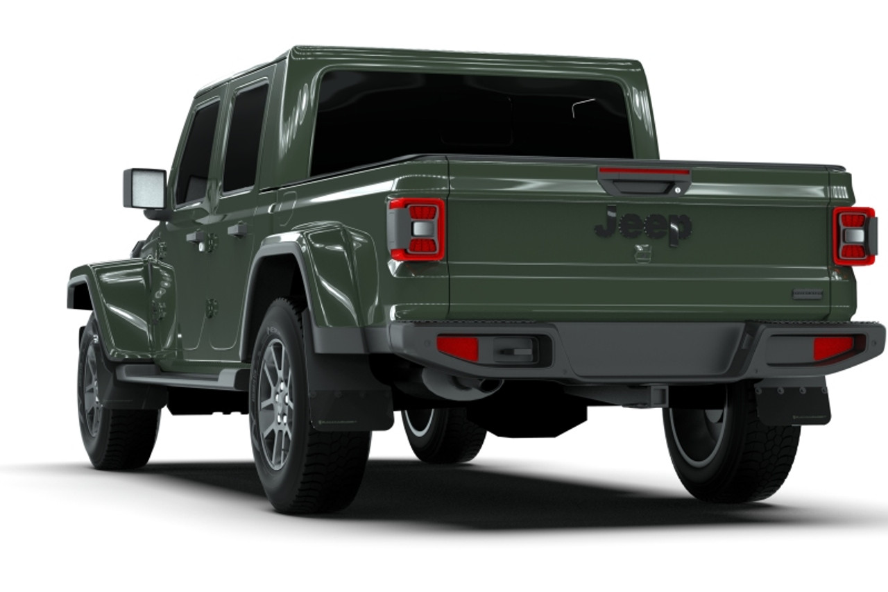 Rally Armor 19-24 Jeep JT Gladiator (Mojave/Rubicon) Black Mud Flap w/Grey Logo - MF104-BLK-GRY